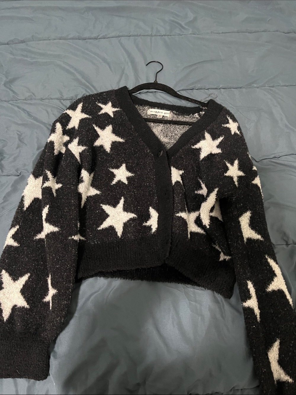 Madden Girl Black Cardigan with White Star Print